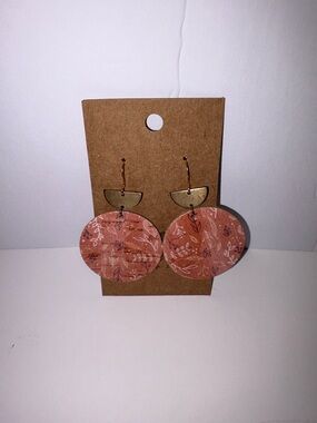 Gold & Coral Floral Disc Drop Earrings - Women Jewelry